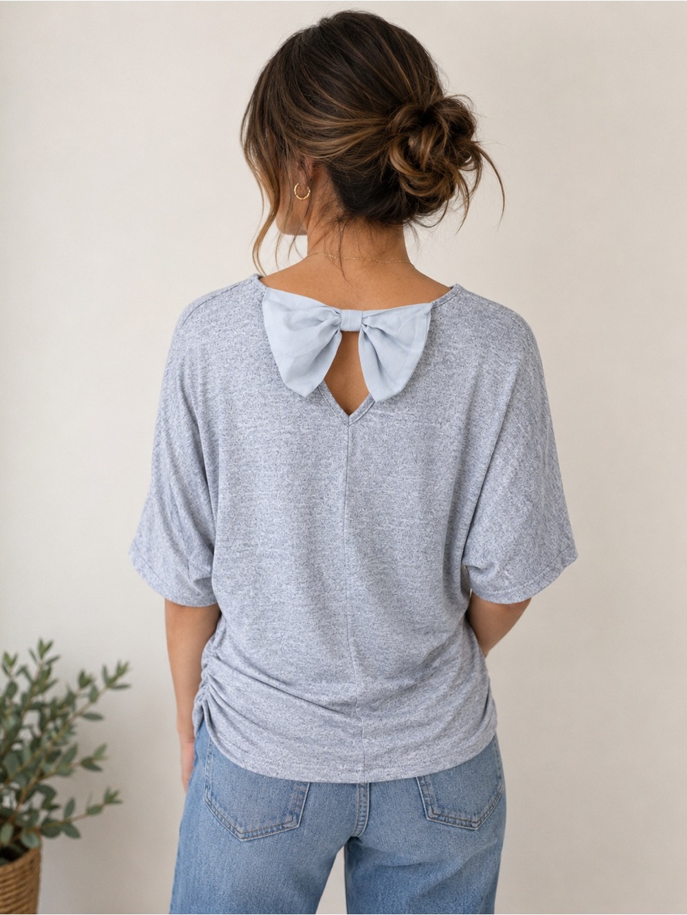 Tempted Knit Top with Chiffon Bow Size M